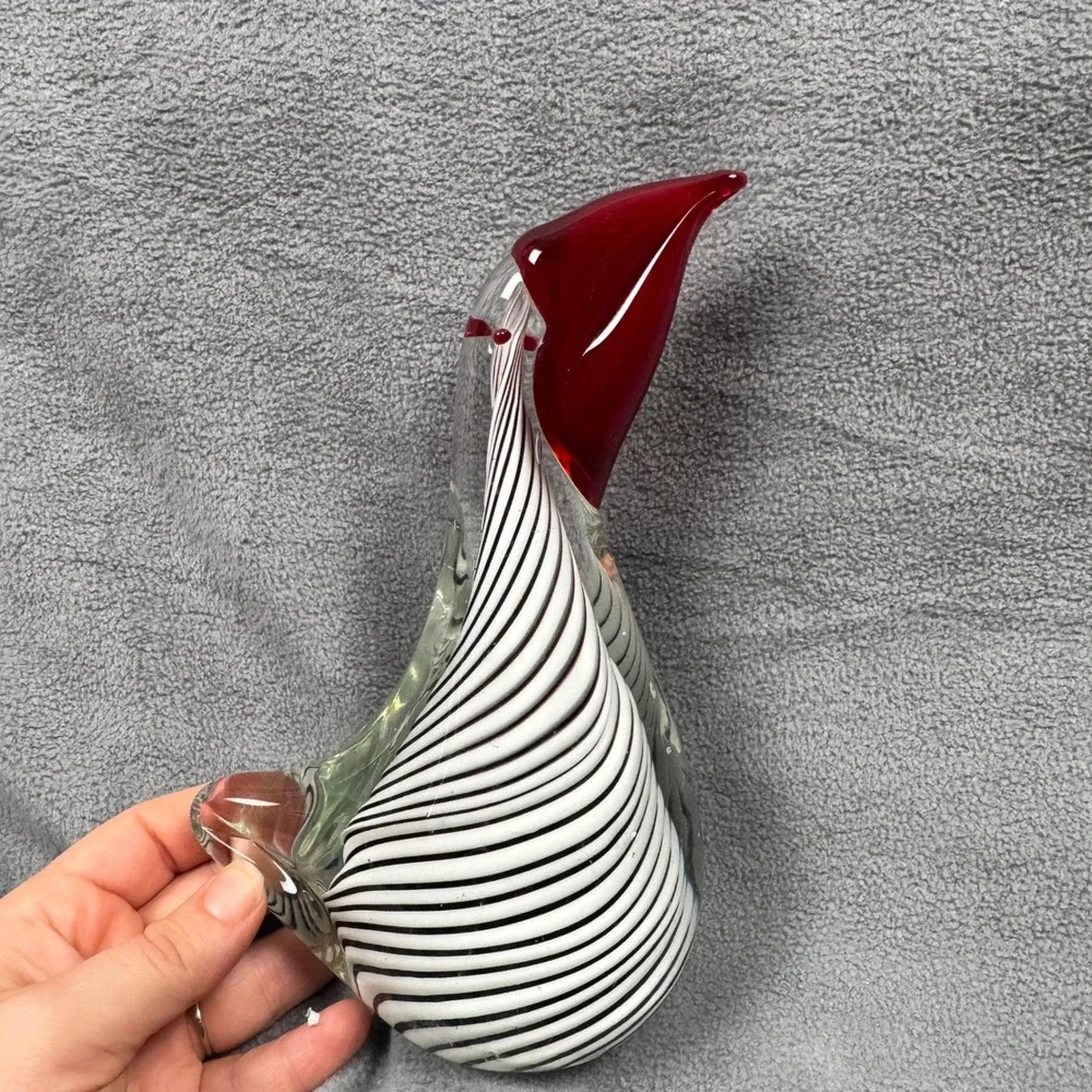 Vintage Murano Style Glass Toucan Black White Striped Bird 1970s Hand Blown 7.5